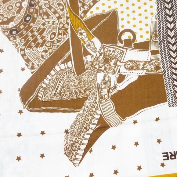 HERMES Carrejean/Shawl Carre 140 H243870S Yellow Brown White Cashmere Silk - Picture 6 of 9